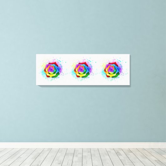 Kleurrijke Regenboog Roos Canvas Afdruk (Insitu (Houten vloer))
