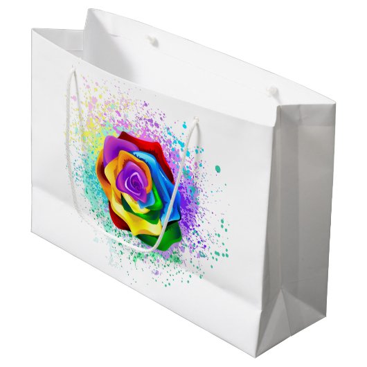 Kleurrijke Regenboog Roos Groot Cadeauzakje (Voorkant Gekanteld)