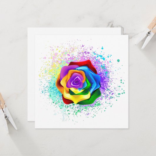 Kleurrijke Regenboog Roos Kaart (Voorkant / Achterkant in situ)