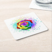 Kleurrijke Regenboog Roos Kartonnen Onderzetters (Schuin)