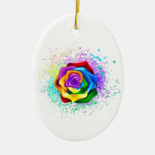 Kleurrijke Regenboog Roos Keramisch Ornament