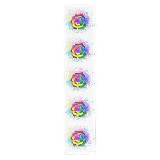 Kleurrijke Regenboog Roos Korte Tafelloper (Voorkant)