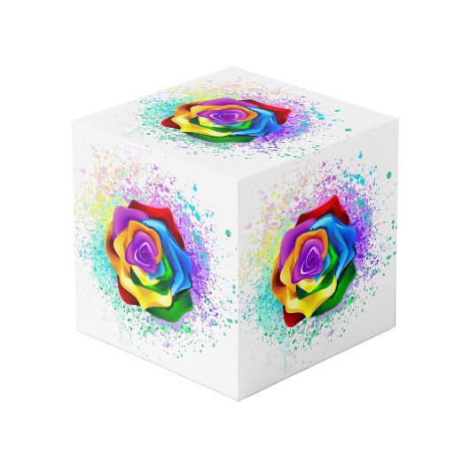 Kleurrijke Regenboog Roos Kubus (Voorkant hoekig)