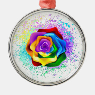 Kleurrijke Regenboog Roos Metalen Ornament