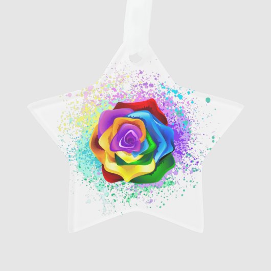 Kleurrijke Regenboog Roos Ornament (achterkant)