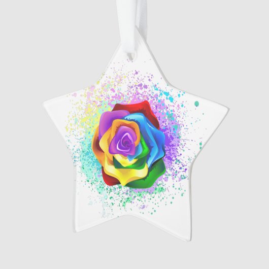 Kleurrijke Regenboog Roos Ornament (voorkant)