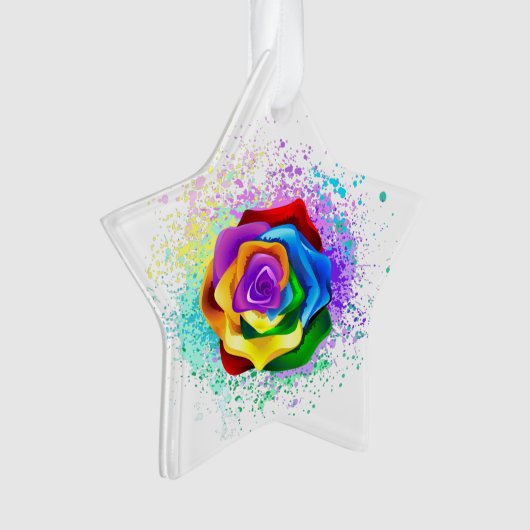Kleurrijke Regenboog Roos Ornament (voorkant)