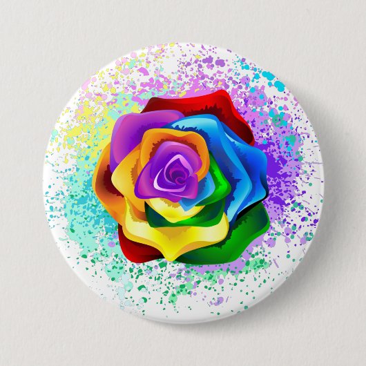 Kleurrijke Regenboog Roos Ronde Button 7,6 Cm (Voorkant)