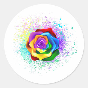 Kleurrijke Regenboog Roos Ronde Sticker