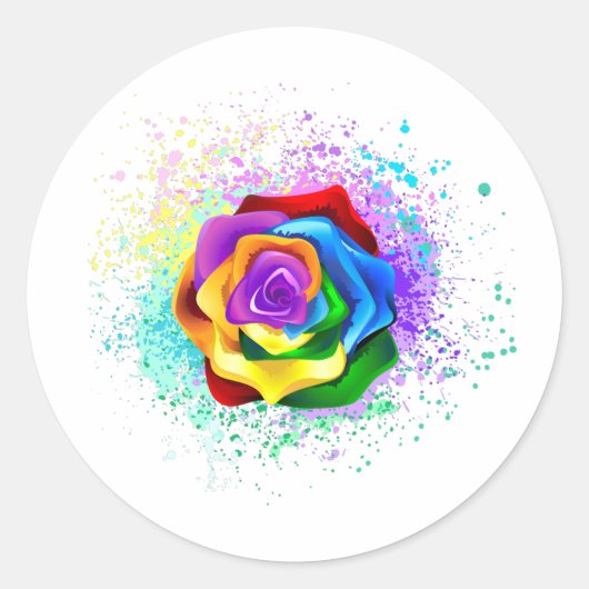 Kleurrijke Regenboog Roos Ronde Sticker (Voorkant)