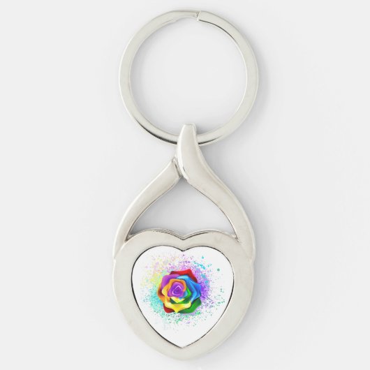 Kleurrijke Regenboog Roos Sleutelhanger (Voorkant)