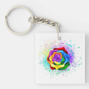 Kleurrijke Regenboog Roos Sleutelhanger