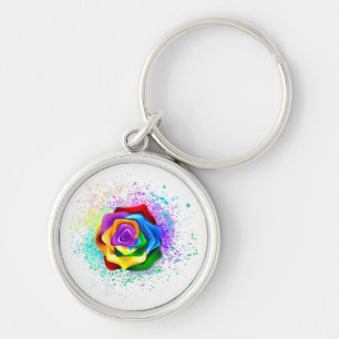 Kleurrijke Regenboog Roos Sleutelhanger