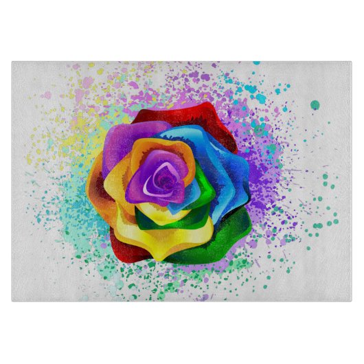 Kleurrijke Regenboog Roos Snijplank (Voorkant)