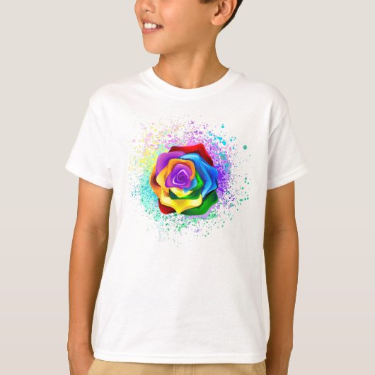 Kleurrijke Regenboog Roos T-shirt (Voorkant)