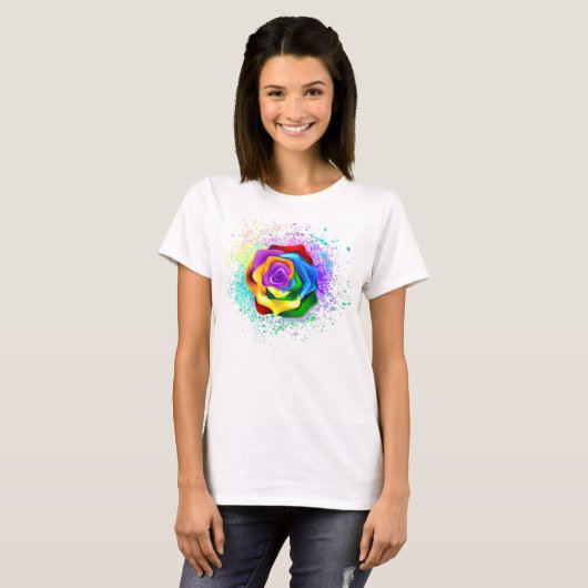 Kleurrijke Regenboog Roos T-shirt (Voorkant volledig)