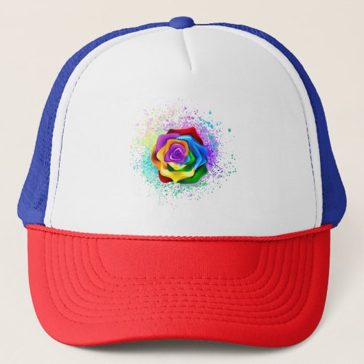 Kleurrijke Regenboog Roos Trucker Pet (Voorkant)