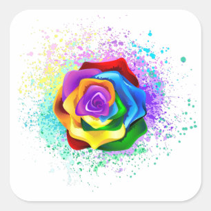 Kleurrijke Regenboog Roos Vierkante Sticker