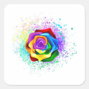 Kleurrijke Regenboog Roos Vierkante Sticker