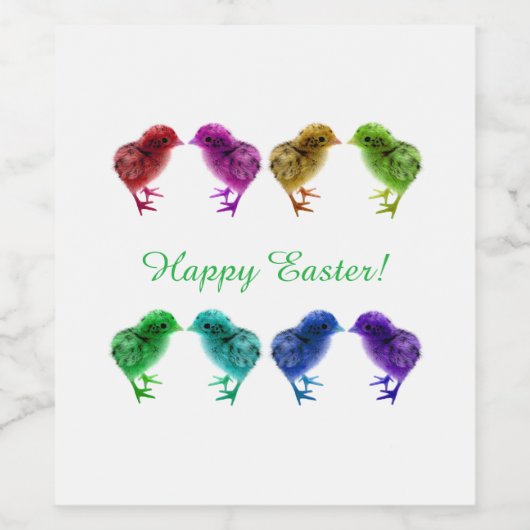 Kleurrijke, Regenboog, Schattige, Lentekuikens Wijn Etiket (Enkel label)