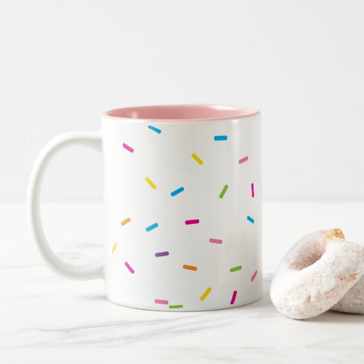 KLEURRIJKE REGENBOOG SPRINKLES schattig leuk helde Tweekleurige Koffiemok (Met donut)