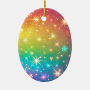Kleurrijke Regenboog ster ruimte Keramisch Ornament