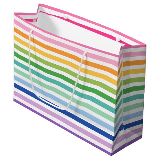 Kleurrijke Regenboog Streep Patroon Grote Gift Bag Groot Cadeauzakje (Voorkant Gekanteld)