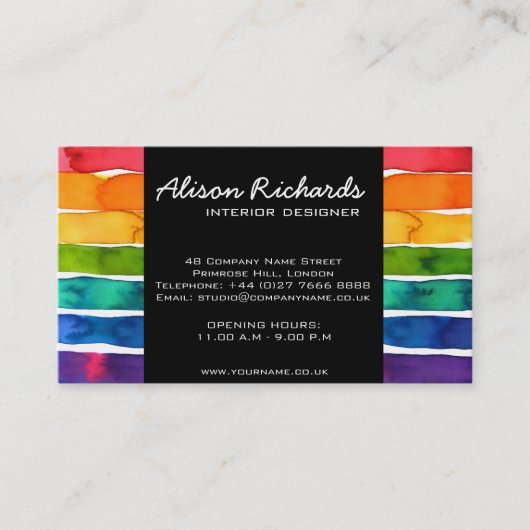 Kleurrijke regenboog strepen interieurontwerp visitekaartje (Voorkant)