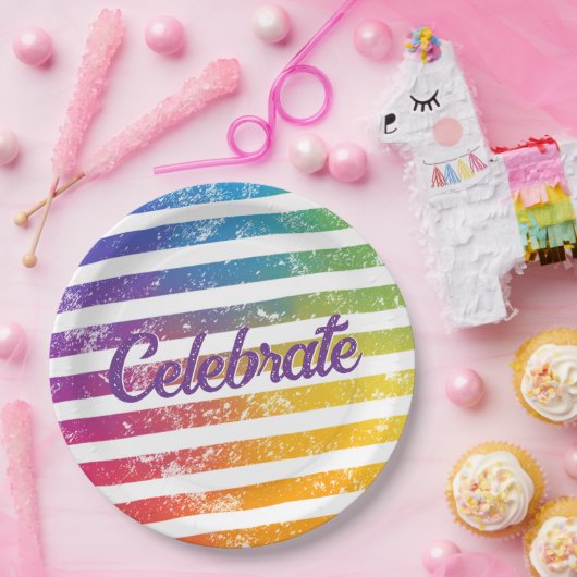 Kleurrijke regenboog thema strepen vieren papieren bordje (Feest)