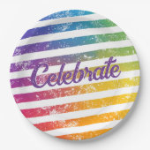 Kleurrijke regenboog thema strepen vieren papieren bordje (Voorkant)