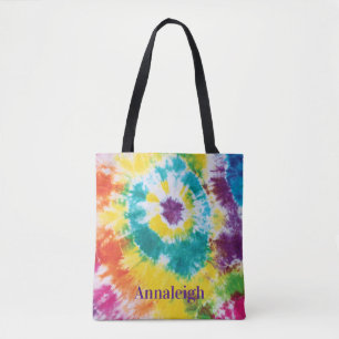 Kleurrijke Regenboog Tie Dye Aangepaste Naam Beste Tote Bag