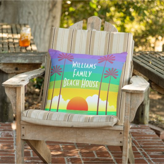 Kleurrijke regenboog tropische zonsondergang stran buitenkussen (Stoel)