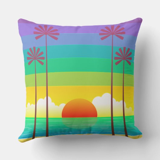Kleurrijke regenboog tropische zonsondergang stran buitenkussen (Achterkant)