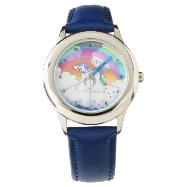 Kleurrijke regenboog Unicorn en sterren Horloge (Voorkant)