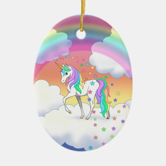 Kleurrijke regenboog Unicorn en sterren Keramisch Ornament (Voorkant)