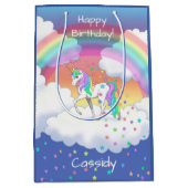 Kleurrijke regenboog Unicorn en sterren Medium Cadeauzakje (Voorkant)