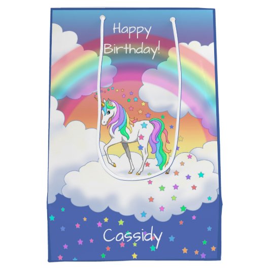 Kleurrijke regenboog Unicorn en sterren Medium Cadeauzakje (Achterkant)
