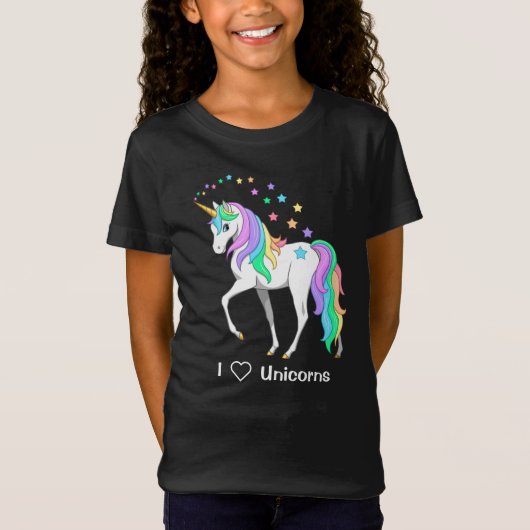 Kleurrijke regenboog Unicorn en sterren T-shirt (Voorkant)