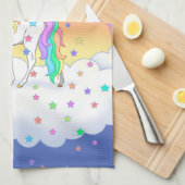 Kleurrijke regenboog Unicorn en sterren Theedoek (Quarter Fold)