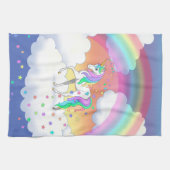 Kleurrijke regenboog Unicorn en sterren Theedoek (Horizontaal)
