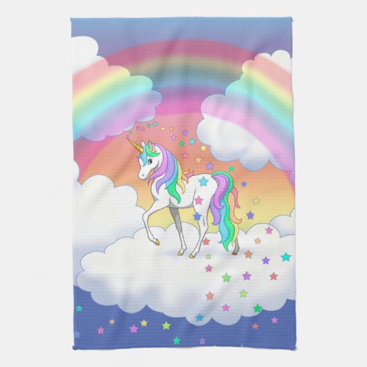 Kleurrijke regenboog Unicorn en sterren Theedoek (Verticaal)