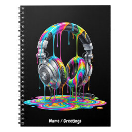 Kleurrijke Regenboog Verf Drip Koptelefoon Kunst Notitieboek