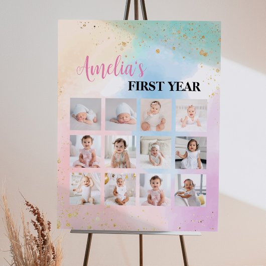 Kleurrijke regenboog verjaardag foto mijlpaal teke poster