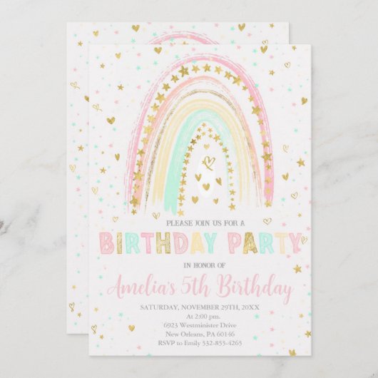 Kleurrijke Regenboog Verjaardag Uitnodigen, Regenb Kaart (Voorkant / Achterkant)