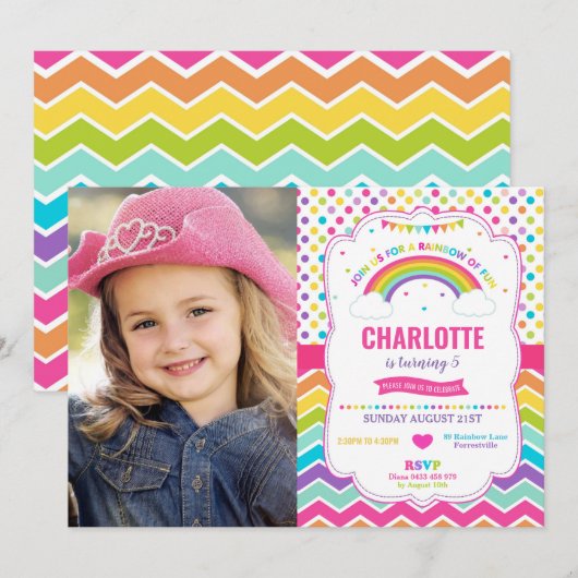 Kleurrijke regenboog verjaardagsfeestje meisje fot kaart (Voorkant / Achterkant)
