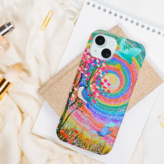 Kleurrijke Regenboog Wildflowers Vogels Vlinders iPhone 15 Case