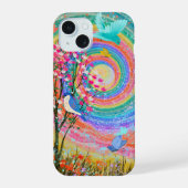 Kleurrijke Regenboog Wildflowers Vogels Vlinders iPhone 15 Case (Achterkant)