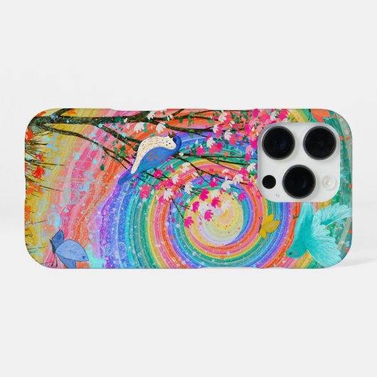 Kleurrijke Regenboog Wildflowers Vogels Vlinders iPhone Hoesje (Achterkant horizontaal)