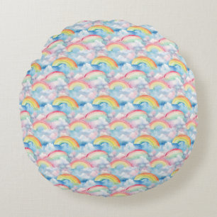 Kleurrijke regenboog, wolk en sneeuwvlok naadloos rond kussen