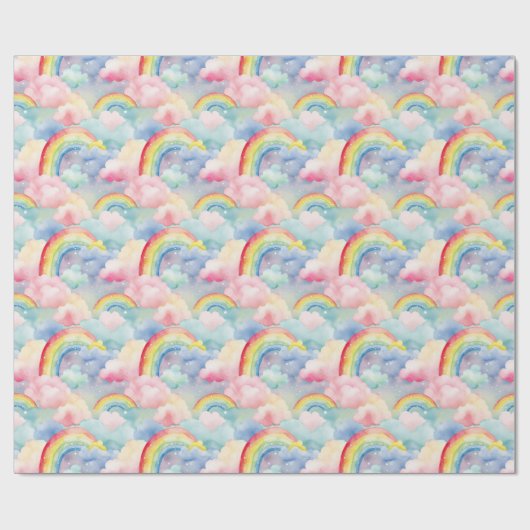 Kleurrijke regenboog, wolk en ster cadeaupapier (Vlak)